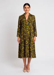 Rochie midi imprimeu fantezie mâneci lungi verde SIYU femeie