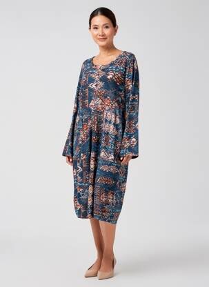 Rochie midi imprimeu fantezie mâneci lungi albastru ORIENTIQUE NATURALLY femeie