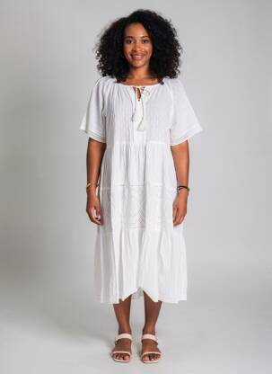 Rochie midi mâneci scurte mâneci scurte alb ORIENTIQUE NATURALLY femeie