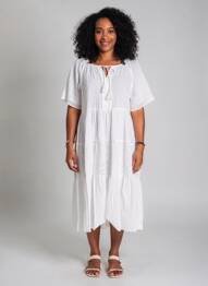 Rochie midi mâneci scurte mâneci scurte alb ORIENTIQUE NATURALLY femeie