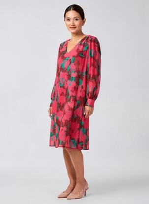 Rochie midi imprimeu fantezie mâneci lungi roșu MADE IN SENS femeie