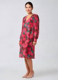 Rochie midi imprimeu fantezie mâneci lungi roșu MADE IN SENS femeie