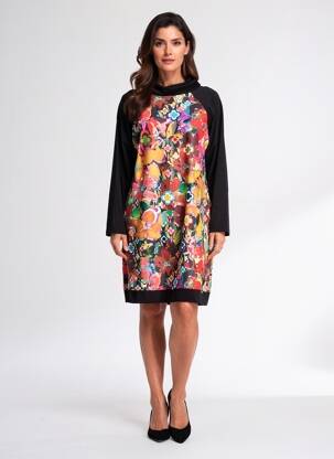 Rochie midi imprimeu fantezie mâneci lungi negru MALOKA femeie