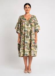 Rochie midi imprimeu fantezie mâneci scurte verde MALOKA femeie