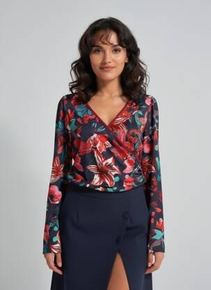 Tricou imprimeu fantezie mâneci lungi roșu MALOKA femeie