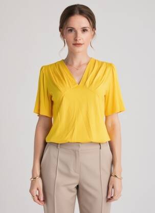 Tricou guler în v mâneci scurte galben MALOKA femeie