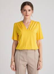 Tricou guler în v mâneci scurte galben MALOKA femeie