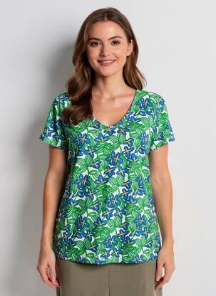 Tricou imprimeu fantezie mâneci scurte verde MADE IN SENS femeie
