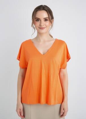 Tricou croială dreaptă mâneci scurte portocaliu MALOKA femeie