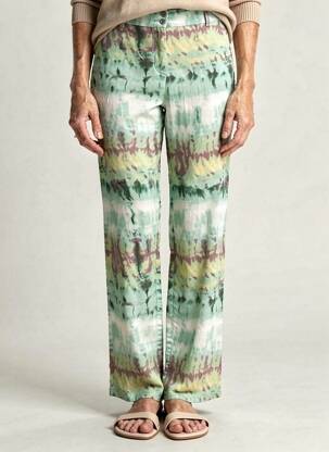 Pantalon drept talie elastică mărime normală verde ANDAM femeie