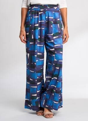 Pantalon larg țesătură poplin mărime normală albastru MADE IN SENS femeie