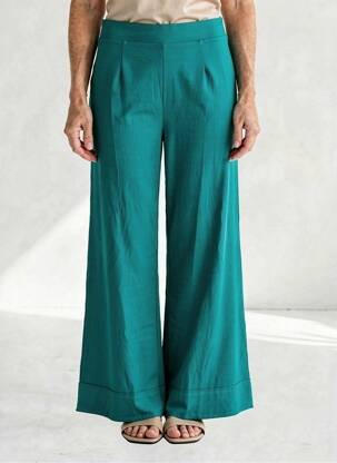 Pantalon larg țesătură poplin mărime normală verde SURKANA femeie