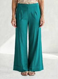 Pantalon larg țesătură poplin mărime normală verde SURKANA femeie