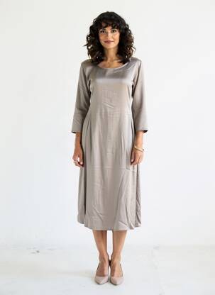 Rochie midi mâneci 3/4 mâneci 3/4 maro PAKO LITTO femeie