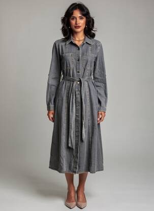 Rochie midi mâneci lungi mâneci lungi gri ORFEO femeie