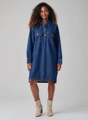 Rochie midi mâneci lungi mâneci lungi albastru ARTLOVE femeie