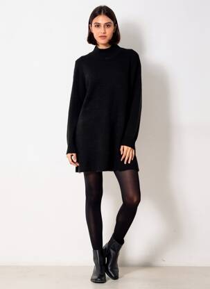 Rochie pulover croială dreaptă mâneci lungi negru ARTLOVE femeie