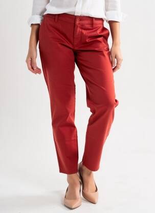 Pantalon chino țesătură poplin mărime normală roșu HAPPY femeie