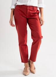 Pantalon chino țesătură poplin mărime normală roșu HAPPY femeie
