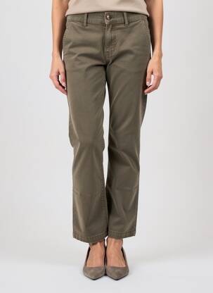 Pantalon chino țesătură poplin mărime normală verde HAPPY femeie