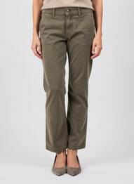 Pantalon chino țesătură poplin mărime normală verde HAPPY femeie