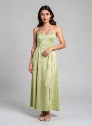 Rochie lungă imprimeu fantezie bretele subțiri verde MARAISLISE femeie