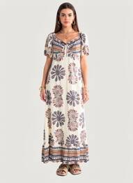 Rochie lungă țesătură poplin mâneci scurte alb C'FLO femeie