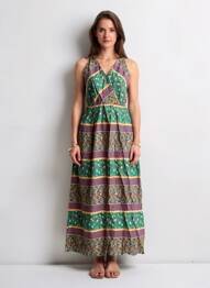 Rochie lungă țesătură poplin fără mâneci verde C'FLO femeie