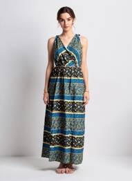 Rochie lungă țesătură poplin fără mâneci albastru C'FLO femeie