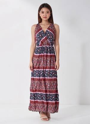 Rochie lungă țesătură poplin fără mâneci roșu C'FLO femeie