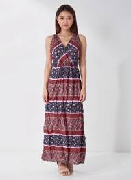 Rochie lungă țesătură poplin fără mâneci roșu C'FLO femeie