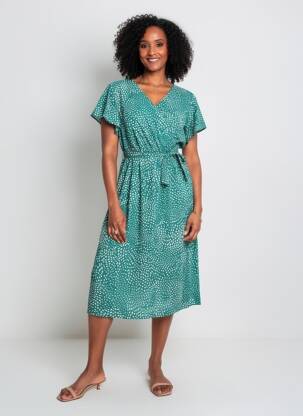 Rochie midi mâneci scurte mâneci scurte verde C'FLO femeie