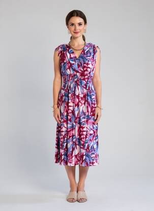 Rochie midi imprimeu fantezie mâneci scurte violet C'FLO femeie
