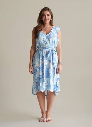 Rochie midi imprimeu floral mâneci scurte albastru C'FLO femeie