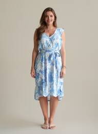 Rochie midi imprimeu floral mâneci scurte albastru C'FLO femeie