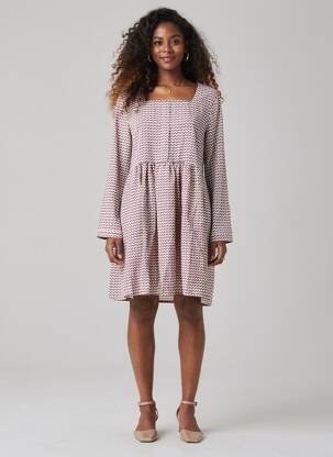 Rochie midi imprimeu fantezie mâneci lungi roz VIC VIA femeie