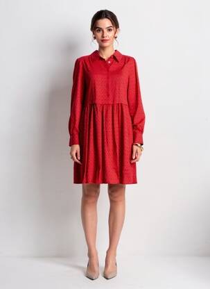 Rochie scurtă croială evazată mâneci lungi roșu GRACE & MILA femeie