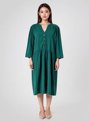 Rochie midi mâneci 3/4 mâneci 3/4 verde GRACE & MILA femeie