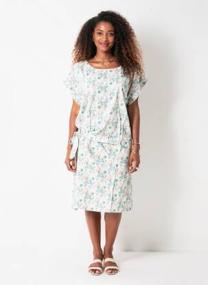 Rochie midi imprimeu fantezie mâneci scurte alb VIC VIA femeie