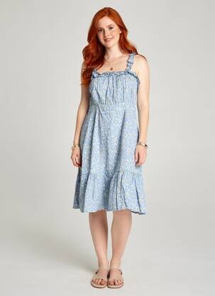 Rochie midi imprimeu floral fără mâneci albastru C'FLO femeie
