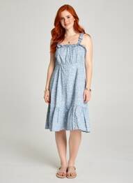 Rochie midi imprimeu floral fără mâneci albastru C'FLO femeie