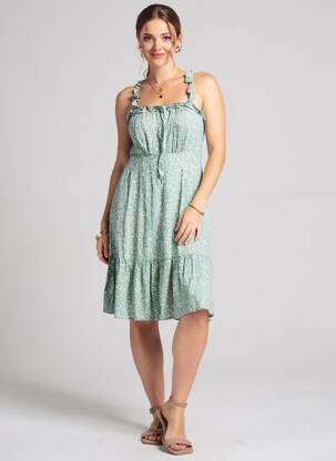Rochie midi imprimeu floral fără mâneci verde C'FLO femeie