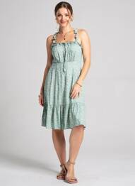 Rochie midi imprimeu floral fără mâneci verde C'FLO femeie
