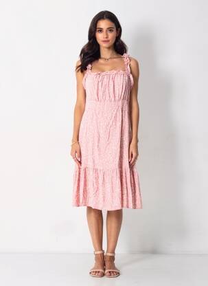 Rochie midi imprimeu floral fără mâneci roz C'FLO femeie