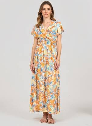 Rochie lungă mâneci scurte mâneci scurte portocaliu C'FLO femeie