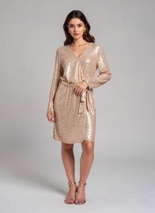Rochie midi mâneci lungi mâneci lungi auriu NAF NAF femeie