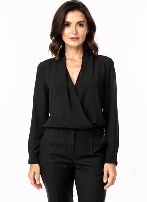Top guler în v mâneci lungi negru MADE IN ITALY femeie