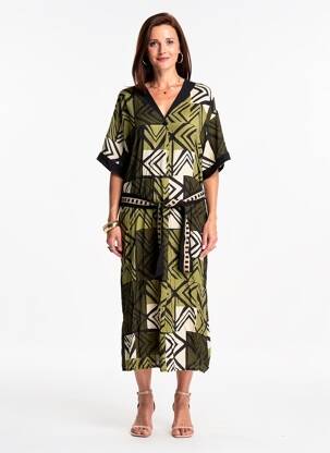 Rochie lungă țesătură poplin mâneci scurte verde PAZ TORRAS femeie