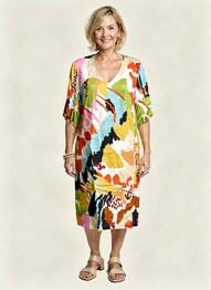 Rochie midi croială fluidă mâneci scurte galben FELINO femeie