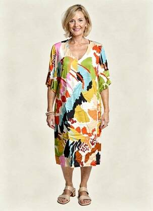 Rochie midi croială fluidă mâneci scurte galben FELINO femeie